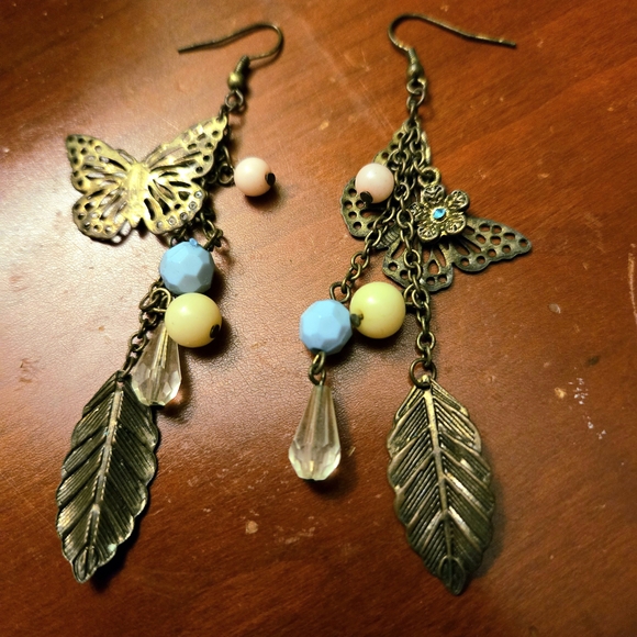 Maurices Antique-Style Butterfly Dangle Earrings in Pink & Blue - Picture 3 of 4